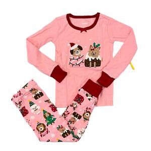 NWT Gymboree Pink W/Christmas Puppy Cotton 2-Piece Pajamas -